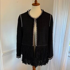 Zara Black Fringe Boucle Jacket